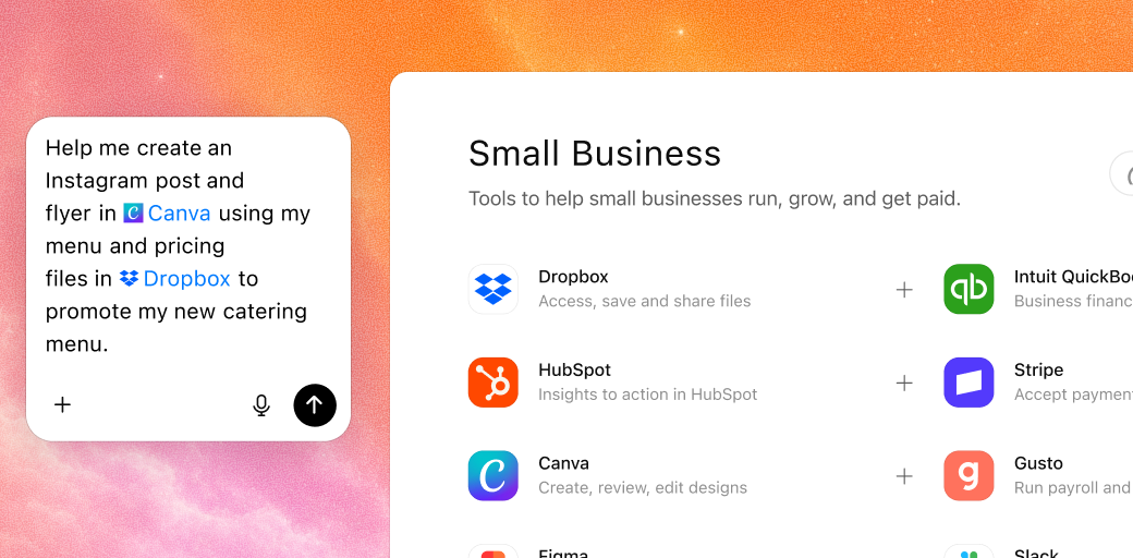 ChatGPT Work connected to a collection of small business plugins