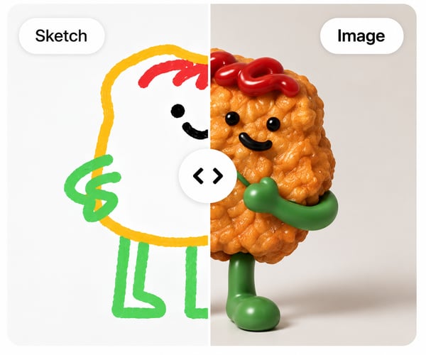 A simple sketch transformed into a finished character