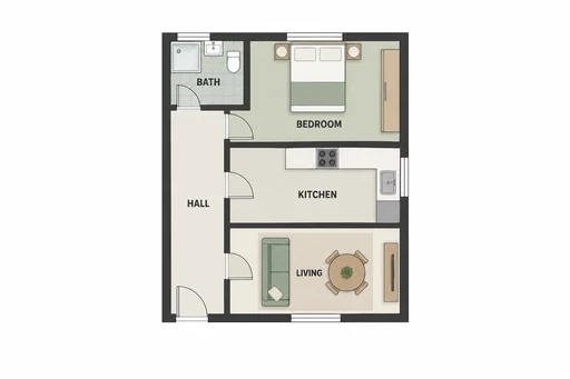 Source 1 for Accessible-home floor plan: one bedroom low vision layout.