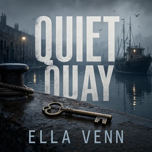 Quiet Quay mystery cover with one old key beside a foggy harbor.