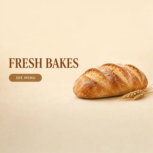 Fresh bread and wheat to the right of FRESH BAKES and SEE MENU.