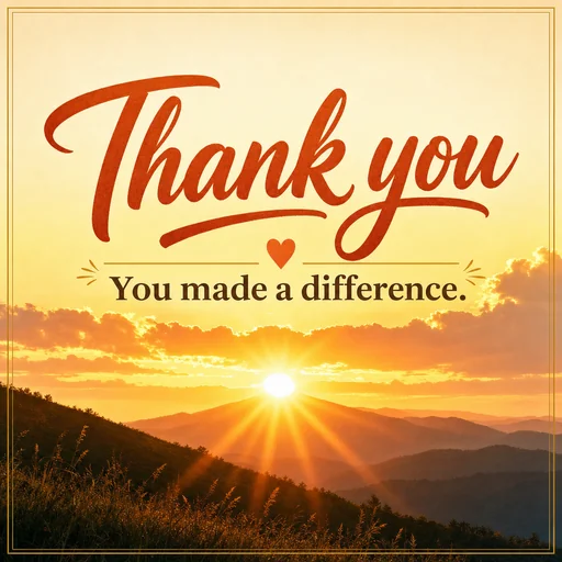 A warm sunrise volunteer card with a warm thank-you message.