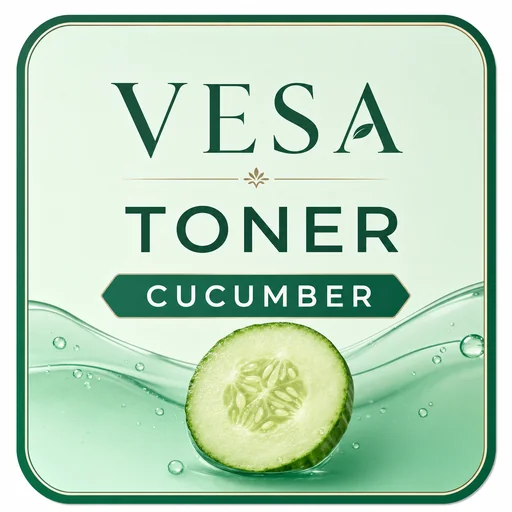 VESA toner label in mint and emerald with one cucumber slice.