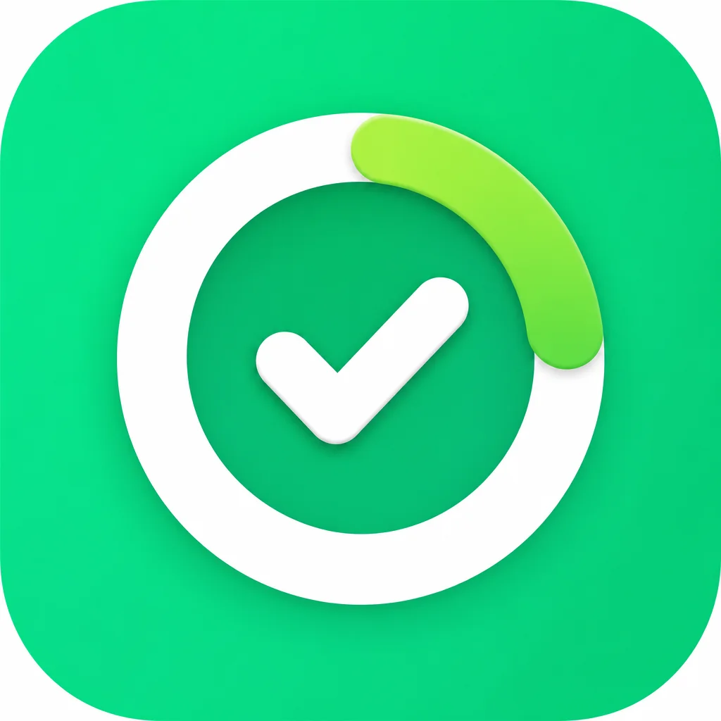 Green habit-tracker app icon with a centered check inside a progress ring.