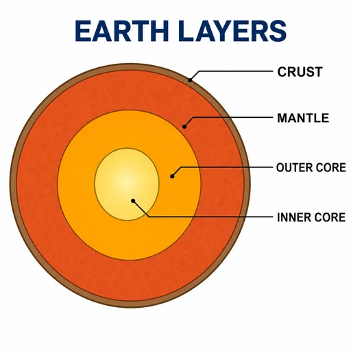EARTH LAYERS and four exact labels, four separate leader lines ending in the correct nested region.