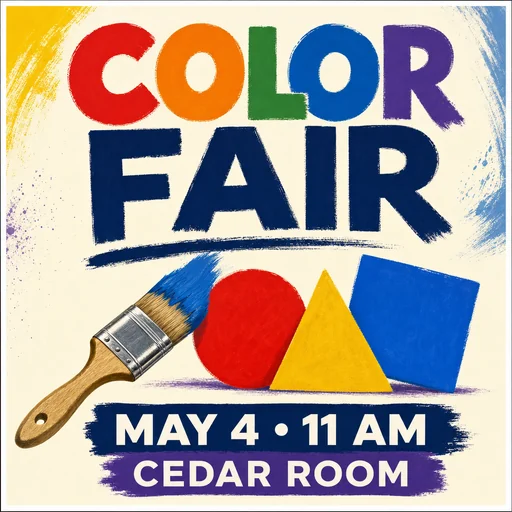Color Fair art poster with a paintbrush and three bright shapes.
