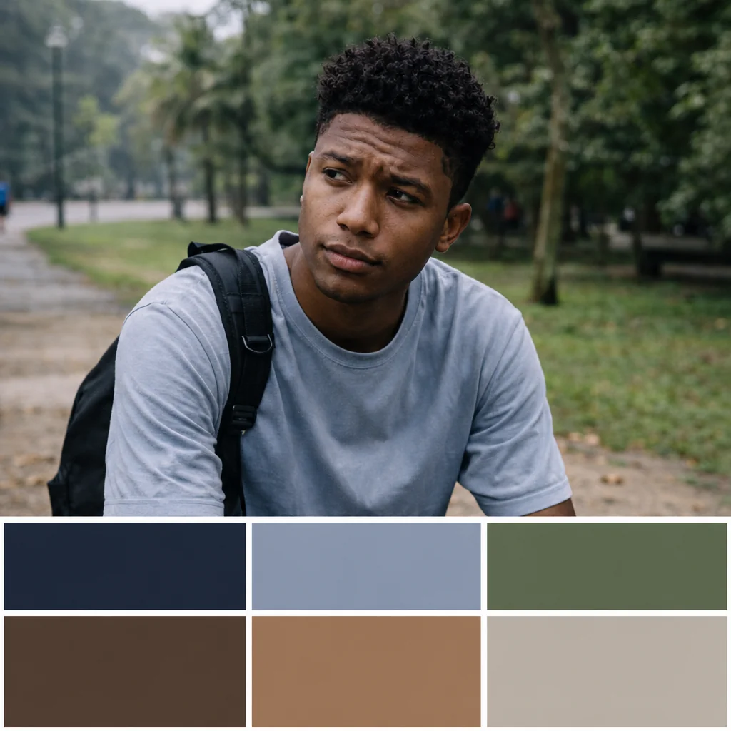 Recognizable park portrait above six separate seasonal palette swatches in a three-column, two-row strip.