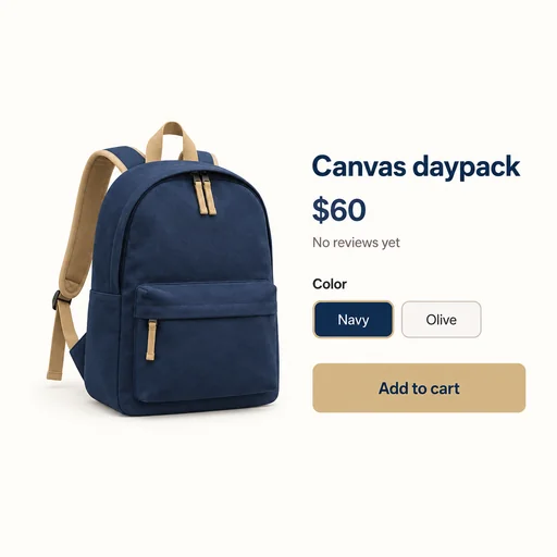Source 1 for E-commerce product page: navy daypack.