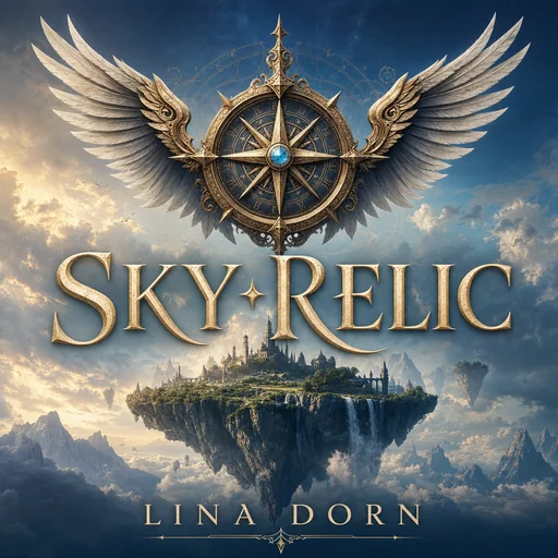 Sky Relic by Lina Dorn, a fantasy cover with a winged compass above a floating island.