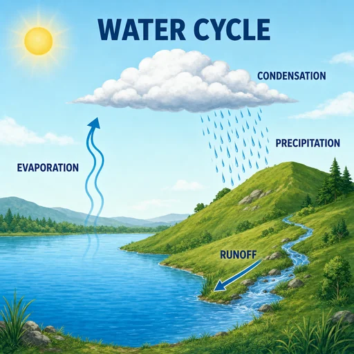 WATER CYCLE and all four exact labels placed with the matching process.