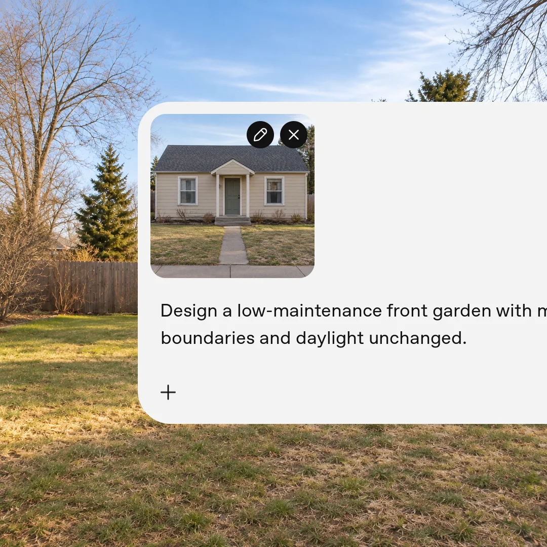 Step 2: Describe your design. Low shrubs and short ornamental grasses in the cottage's existing foundation beds.