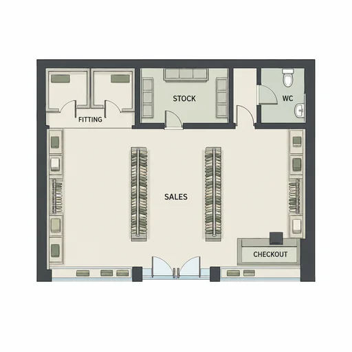 Source 1 for Retail-store floor plan: compact clothing boutique.
