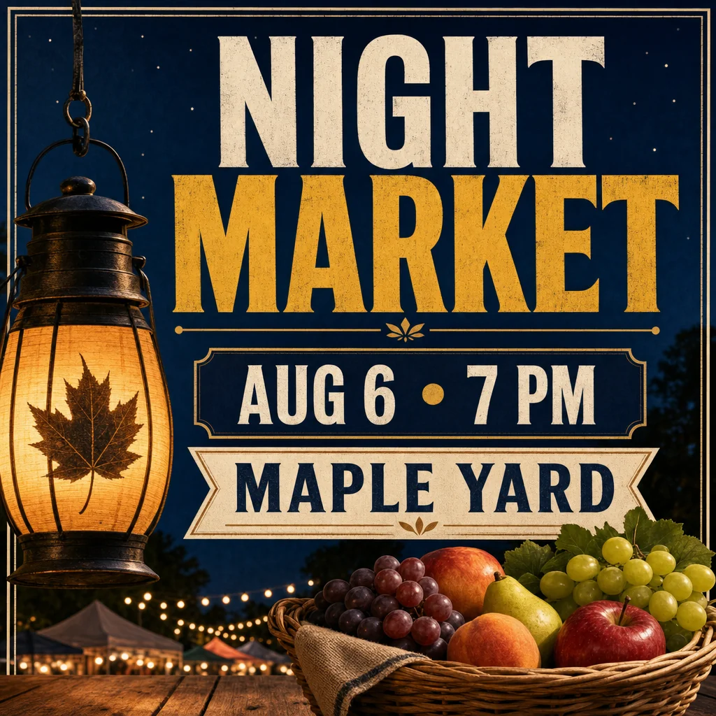 Night Market poster with one lantern and one fruit basket.
