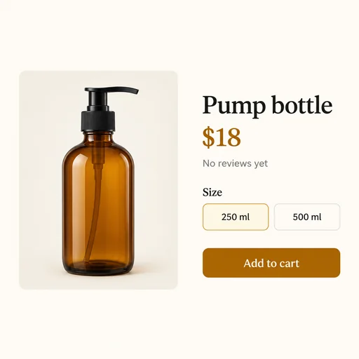 Source 1 for E-commerce product page: amber pump bottle.
