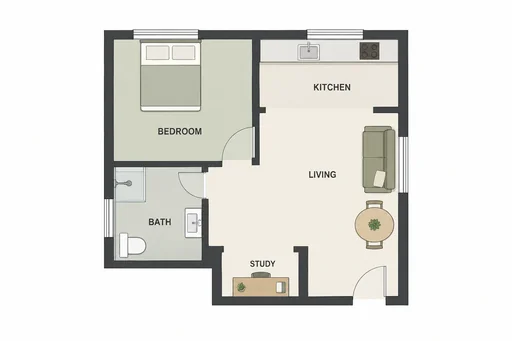 Source 1 for Accessible-home floor plan: compact home open turning space.