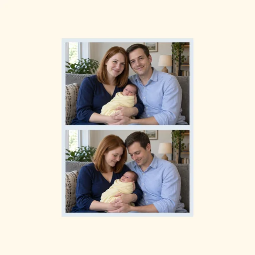 Two complete family photos stacked vertically in their original order, preserving both full images.