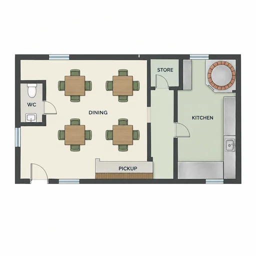 Source 1 for Restaurant floor plan: casual pizzeria.
