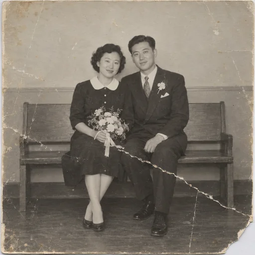Source 1 for Wedding photo restoration: registry wedding couple 1950s.