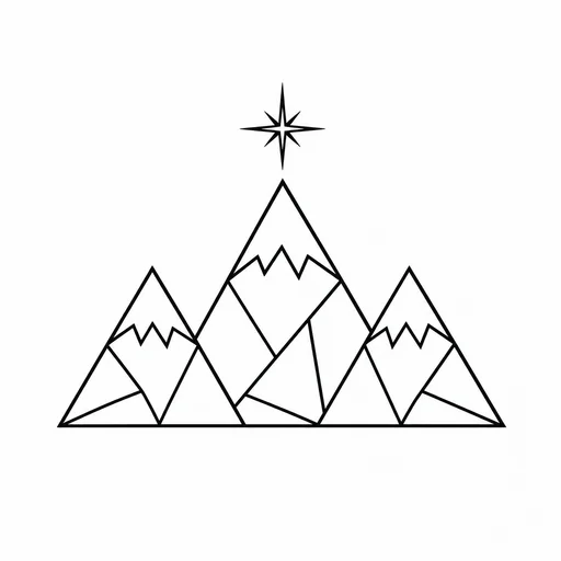 Geometric black-line tattoo with three connected mountain peaks and one star.