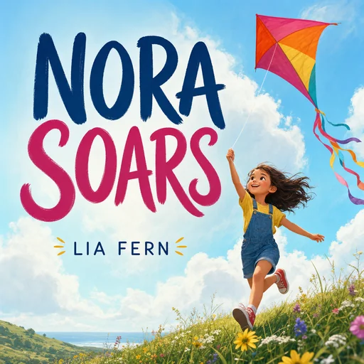 Nora Soars cover by Lia Fern showing a smiling child flying a bright multicolored kite.