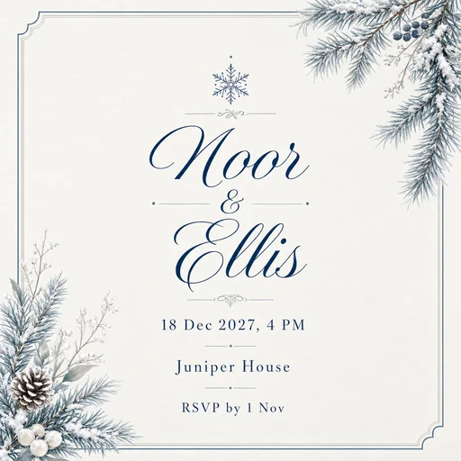 Winter wedding invitation for Noor and Ellis.