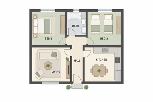 Source 1 for Floor plan design: small two bedroom cottage.
