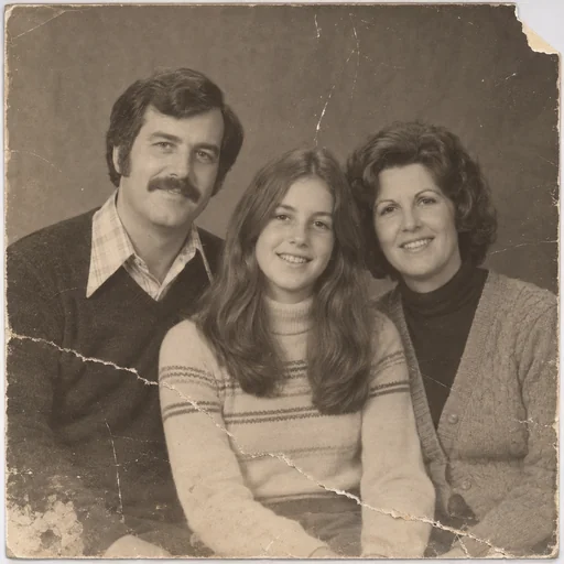 Source 1 for Torn photo repair: studio parents teen 1970s.