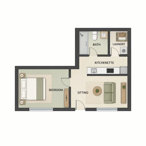 Source 1 for Floor plan design: l shaped guest cottage.