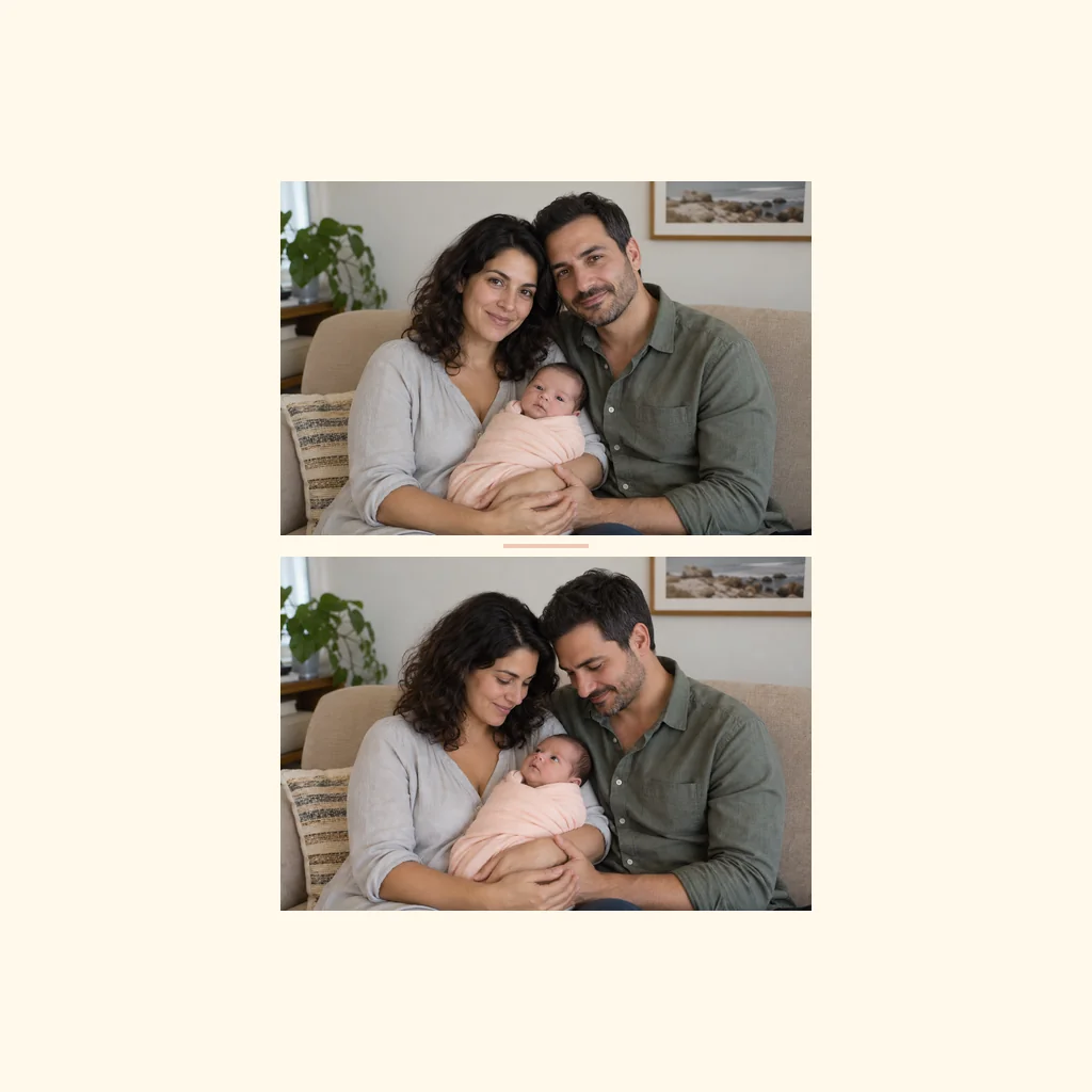 Two complete family photos stacked vertically in their original order, preserving both full images.