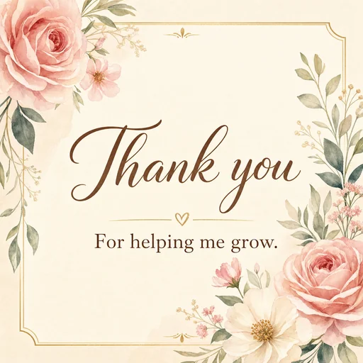 A pink floral mentor card with a warm thank-you message.