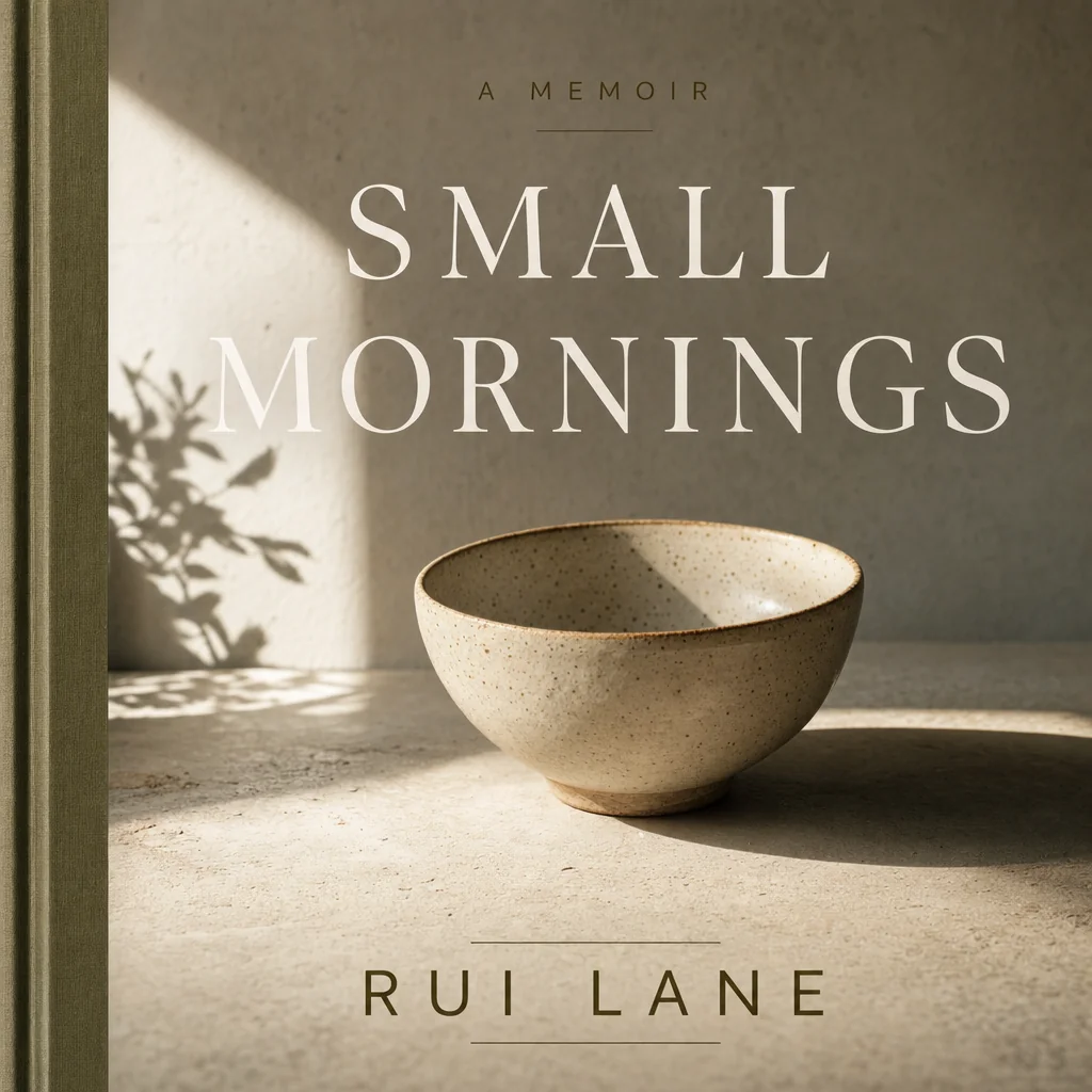 Small Mornings cover by Rui Lane showing a sunlit ceramic bowl with an added A Memoir label.