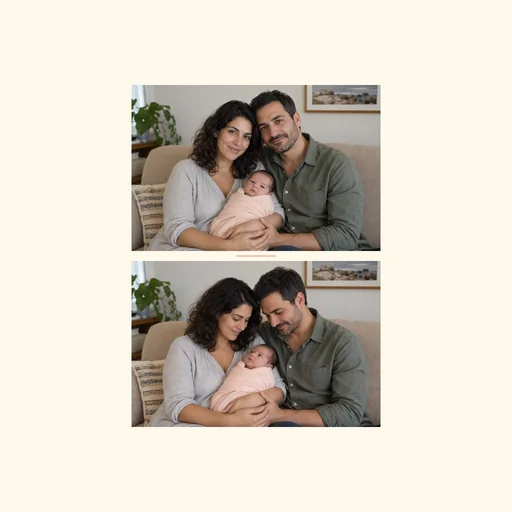 Two complete family photos stacked vertically in their original order, preserving both full images.