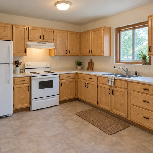 The reference kitchen with a lighter clear natural-oak cabinet finish.
