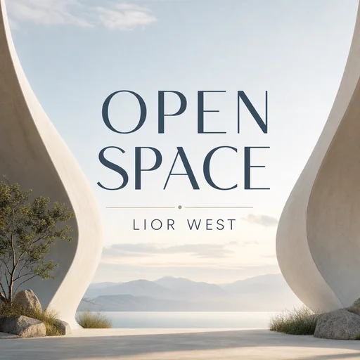 OPEN SPACE by LIOR WEST framed by two flowing architectural arches.