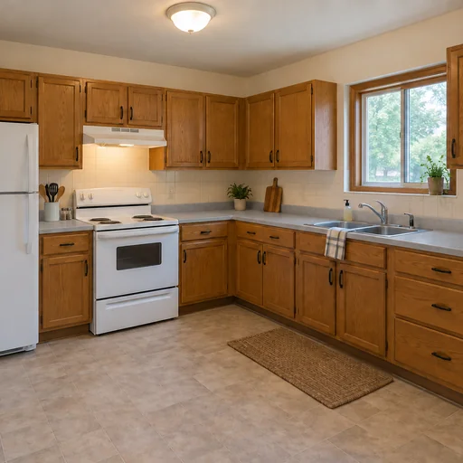 The reference kitchen with matte light-gray concrete-look counters.