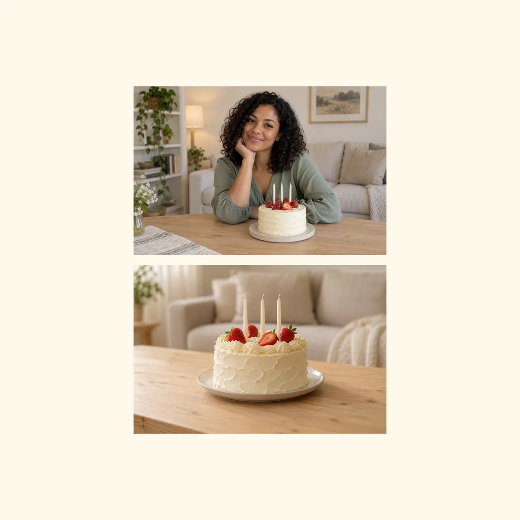 Two complete birthday photos stacked vertically in their original order, preserving both full images.