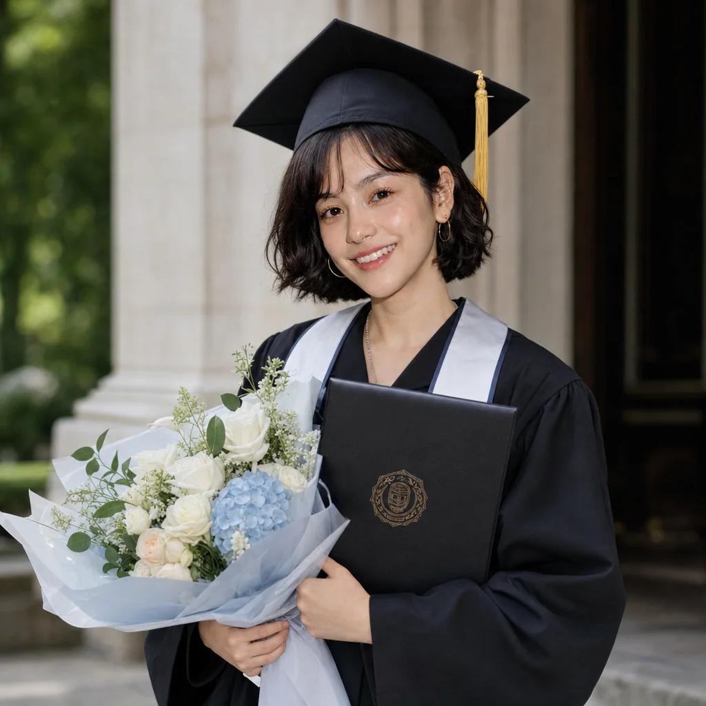 Graduation portrait of the selected original catalog person in academic cap and gown.