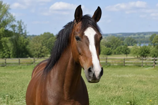 Source 1 for Horse portrait: bay horse white blaze.