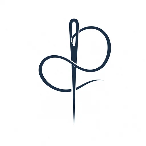 Tailoring studio logo with navy needle and looped thread.