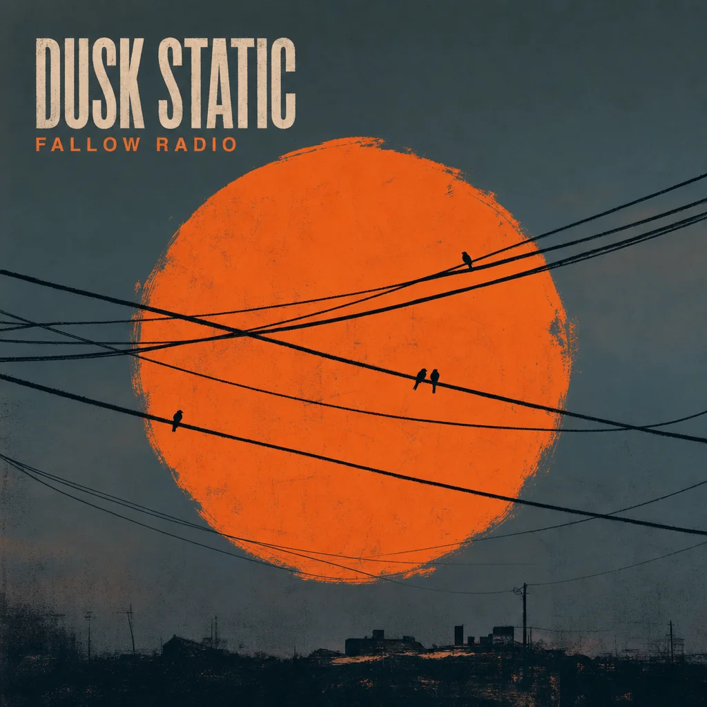 Dusk Static album cover with an orange sun crossed by black wires.