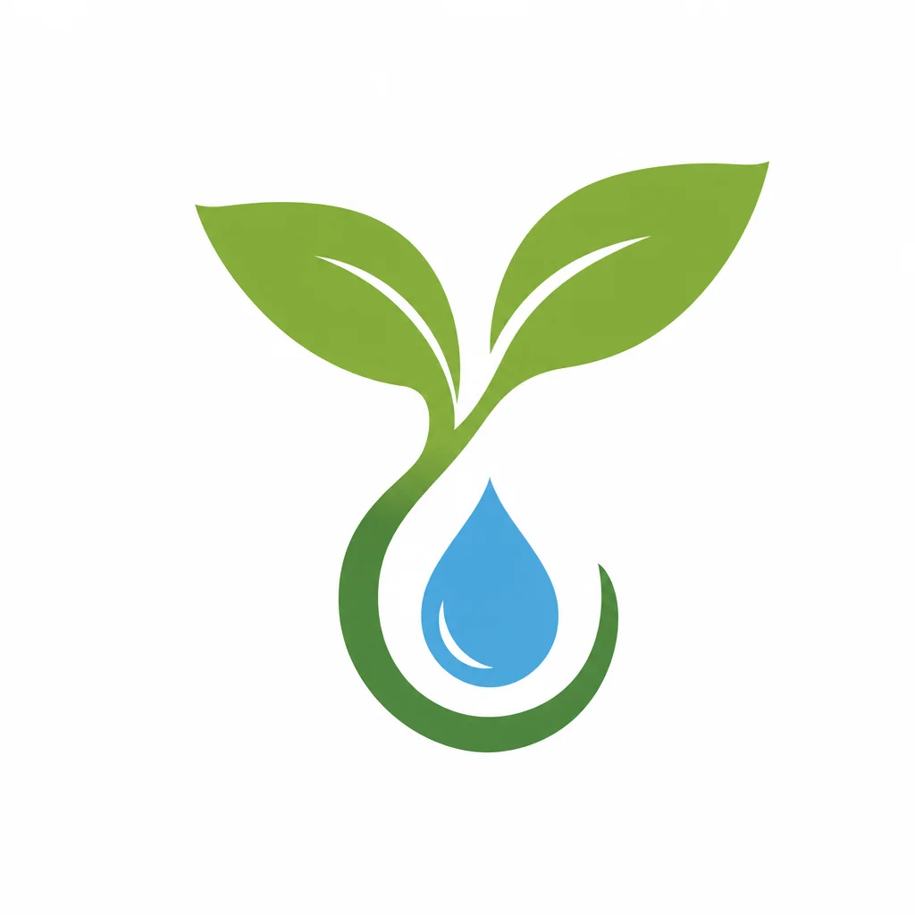 Green sprout and single blue drop symbol for a refill shop.