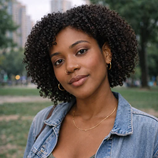 A woman with black curls wearing neutral bridal makeup.