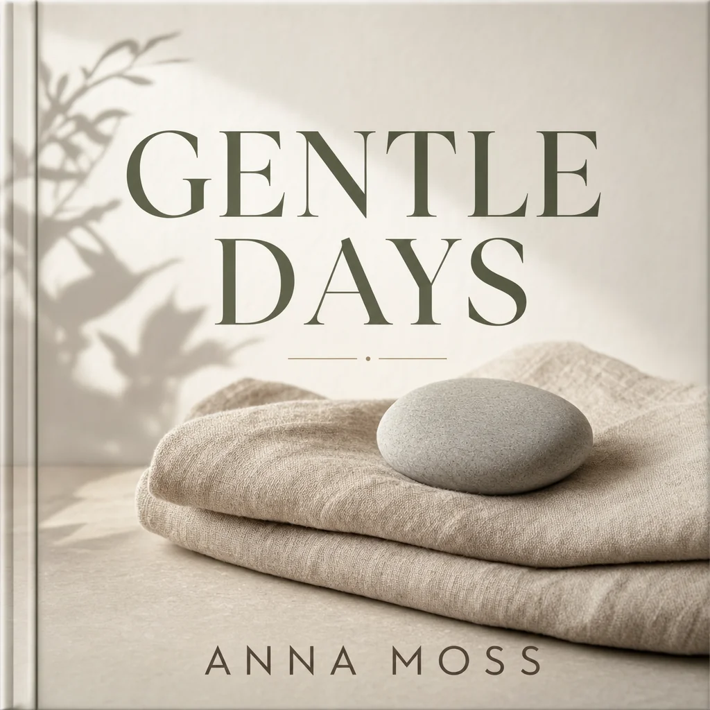 GENTLE DAYS by ANNA MOSS with folded linen and one smooth pebble.