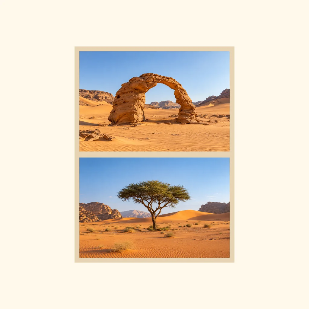 Two complete vacation photos stacked vertically in their original order, preserving both full images.