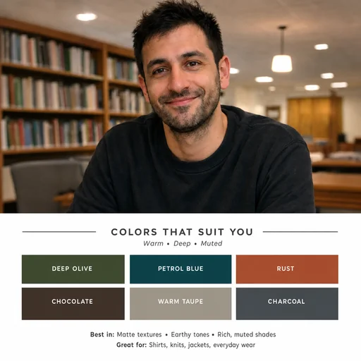 Recognizable library portrait above six labeled palette swatches arranged in three columns and two rows.