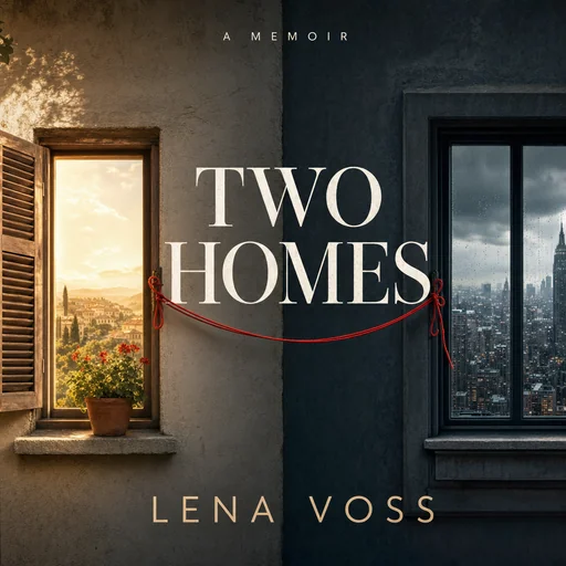 Two Homes cover by Lena Voss showing two windows linked by red thread with an added A Memoir label.