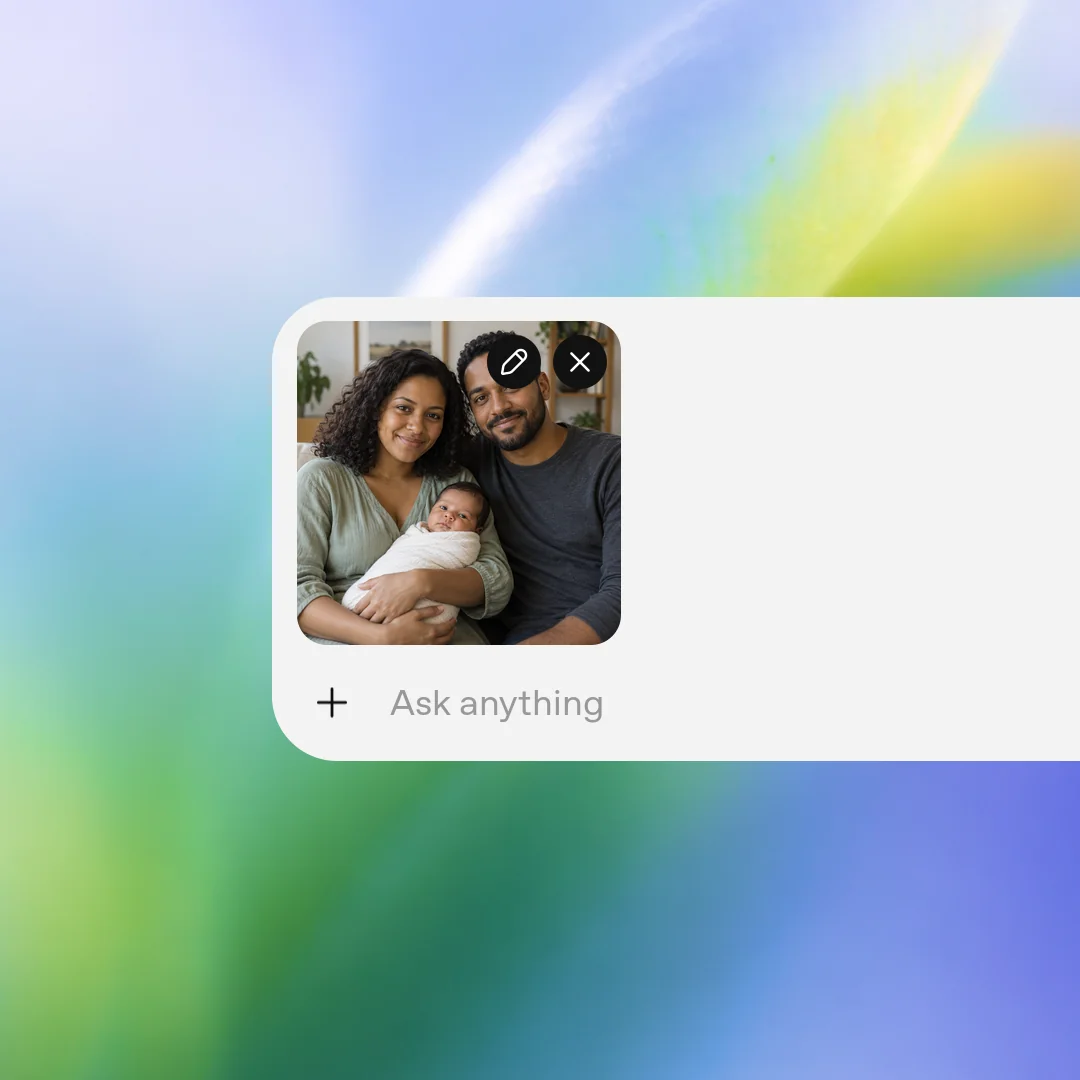 Step 1: Upload your photo. Ivory holiday card with the original family photo beside Happy Holidays and 2026 in evergreen lettering.