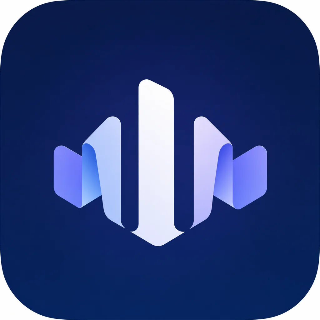 Audio-notebook app icon with a folded blue and white waveform mark.