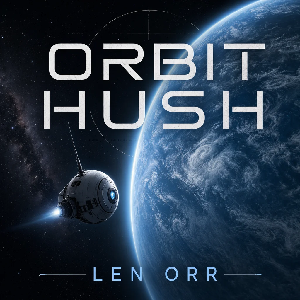 Orbit Hush science-fiction cover with a small probe beside a blue planet.