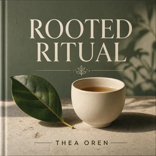ROOTED RITUAL by THEA OREN with a plain tea cup beside a leaf.